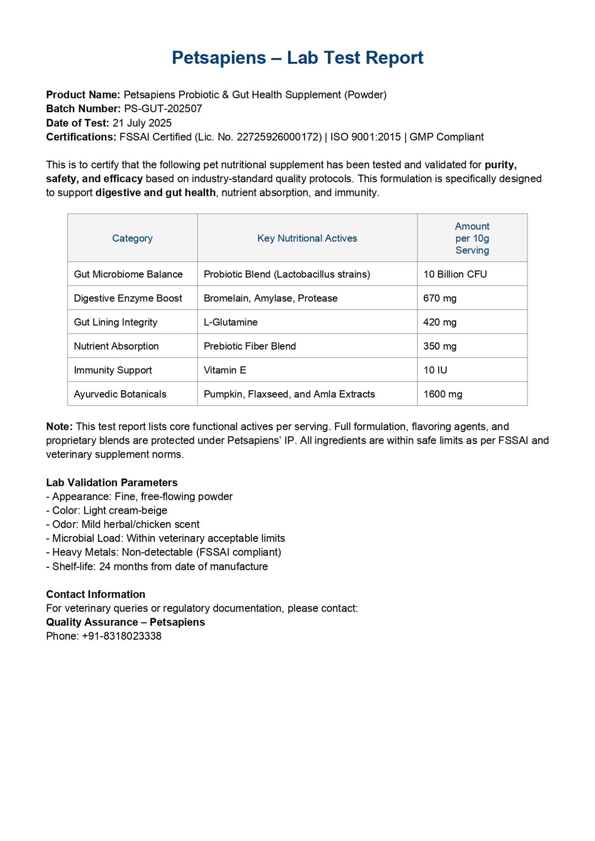 GutPro+ lab test report