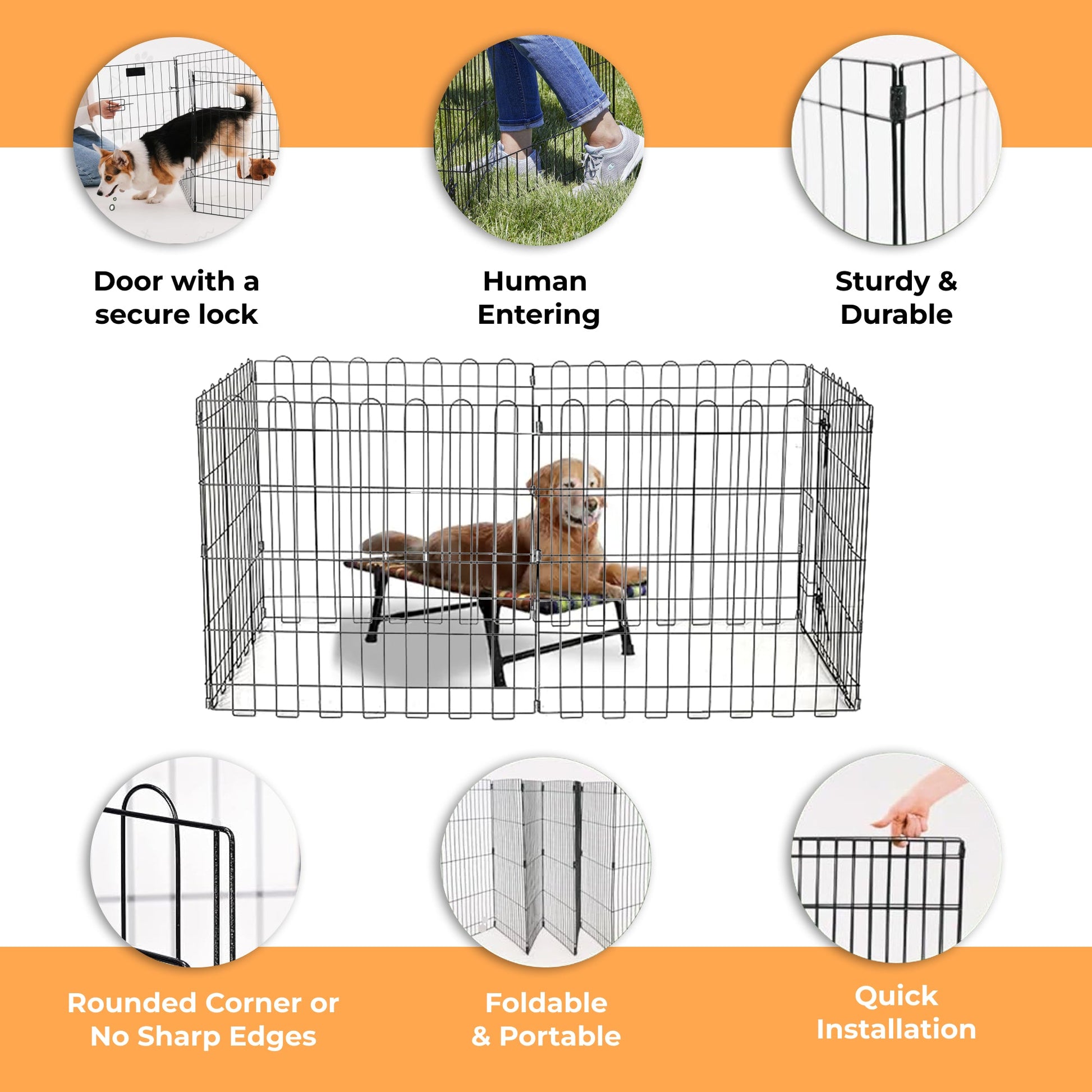 Foldable & Portable 6 Panels Dog PlayPen for Small Dogs - PETSAPIENS