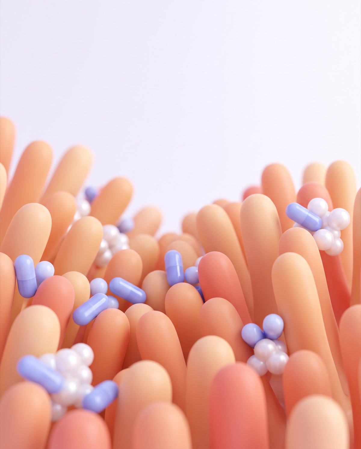 Illustration of a healthy gut lining with good bacteria