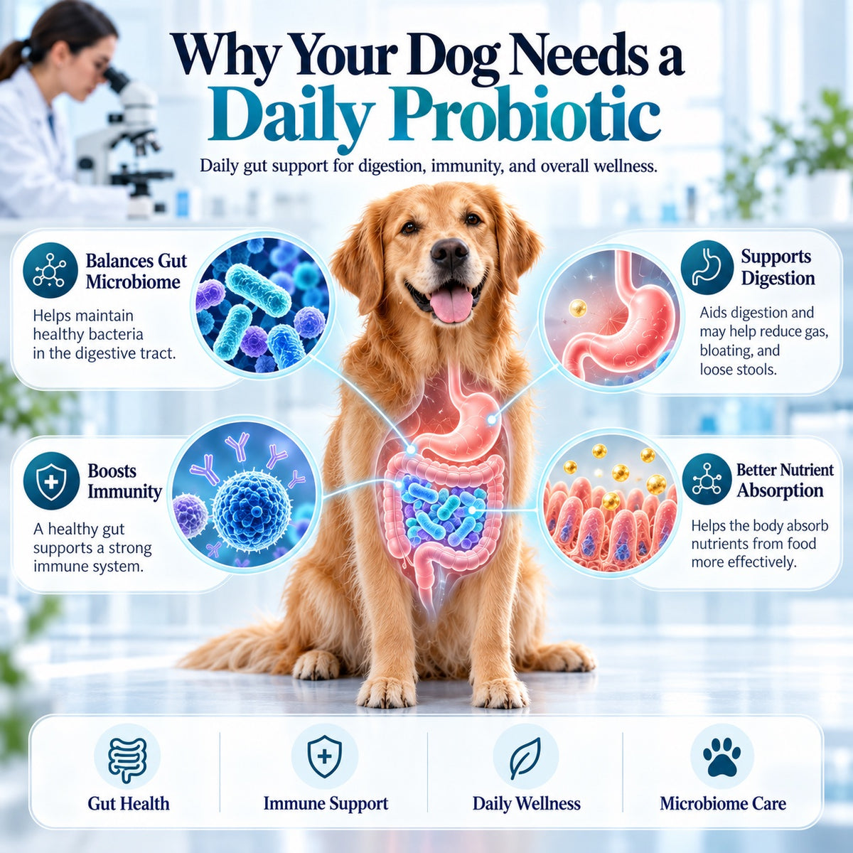 Infographic: how a daily probiotic supports digestion, immunity and nutrient absorption
