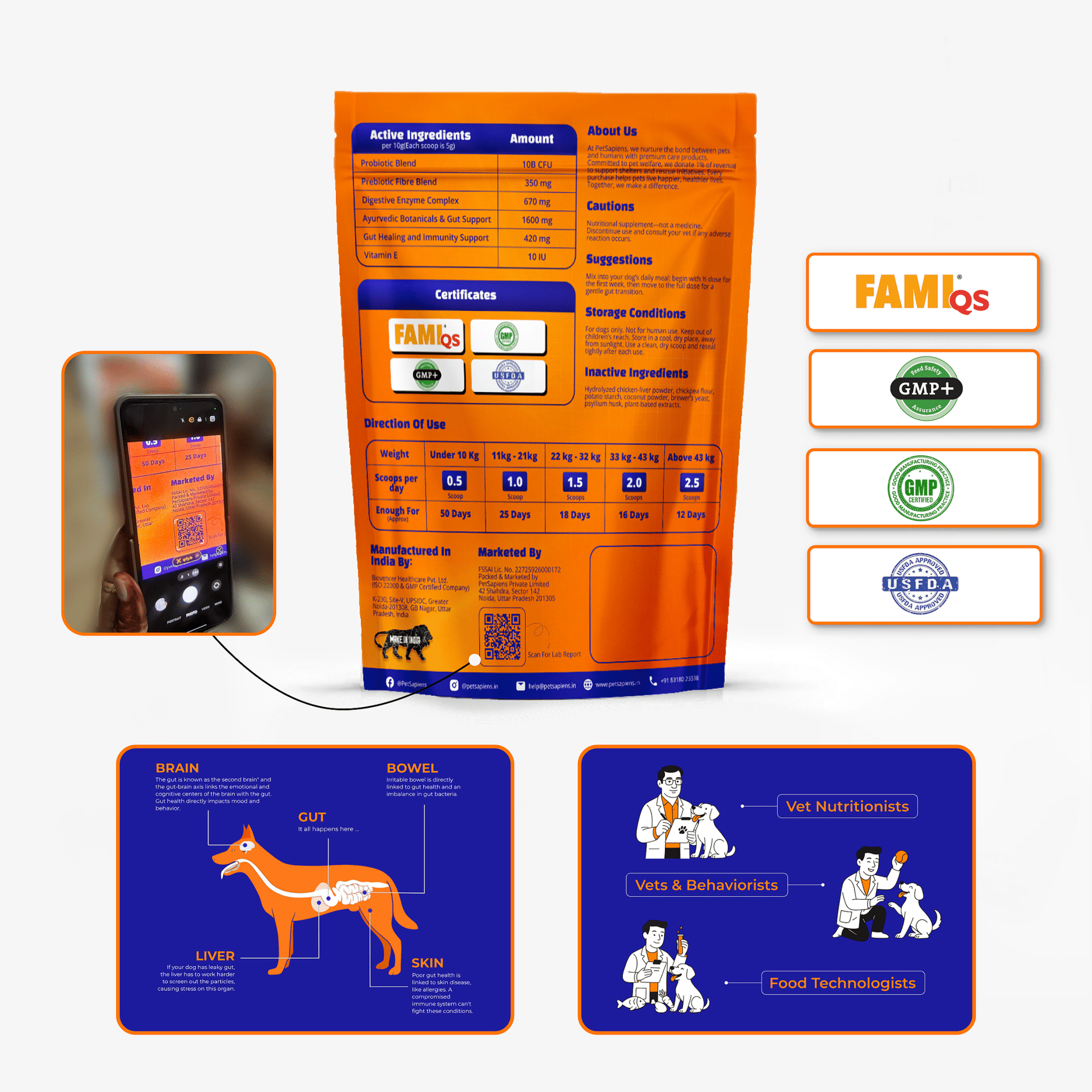 Pet Supplement for Gut Health, Pre + Probiotics For Dogs - PETSAPIENS