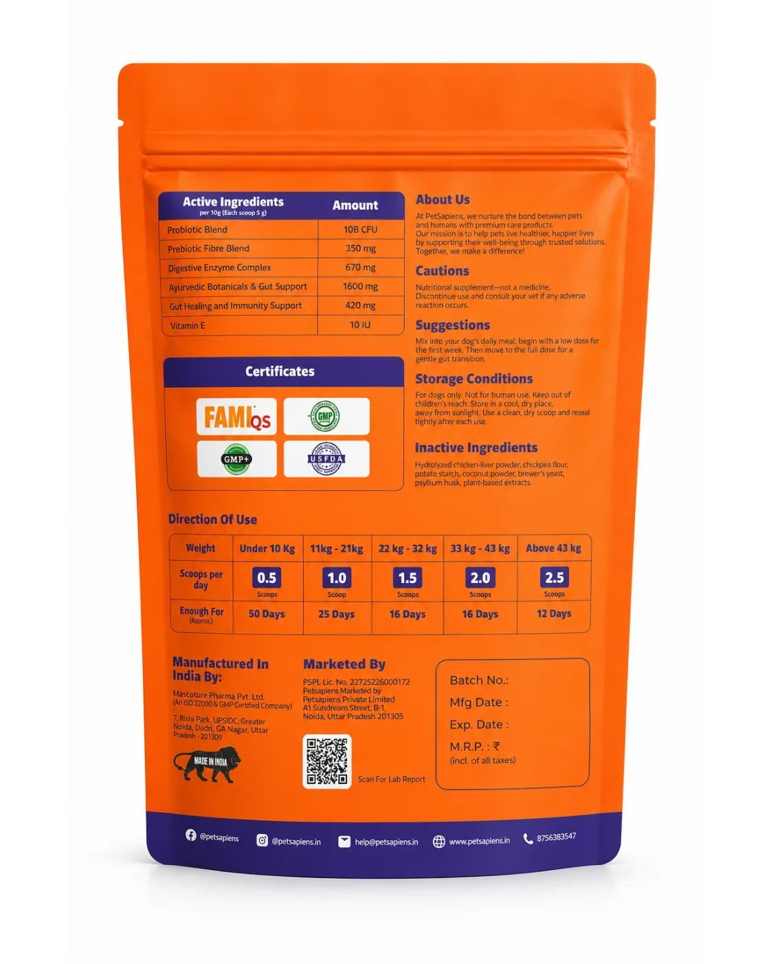 Pre + Probiotics Formula for Dog - PETSAPIENS