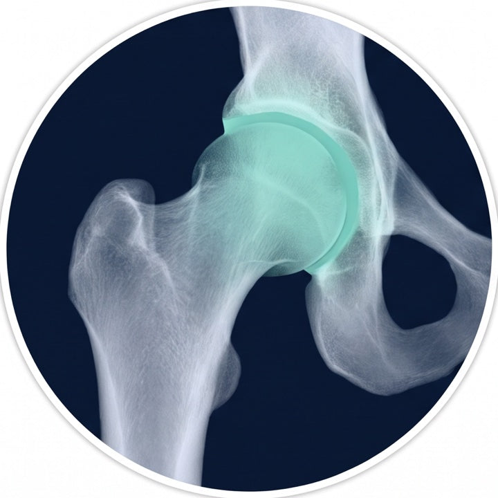 Hip joint X-ray with cartilage cushion supported