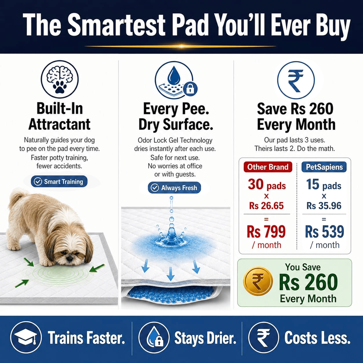 Training Pee Pads with Adhesive Tape - PETSAPIENS