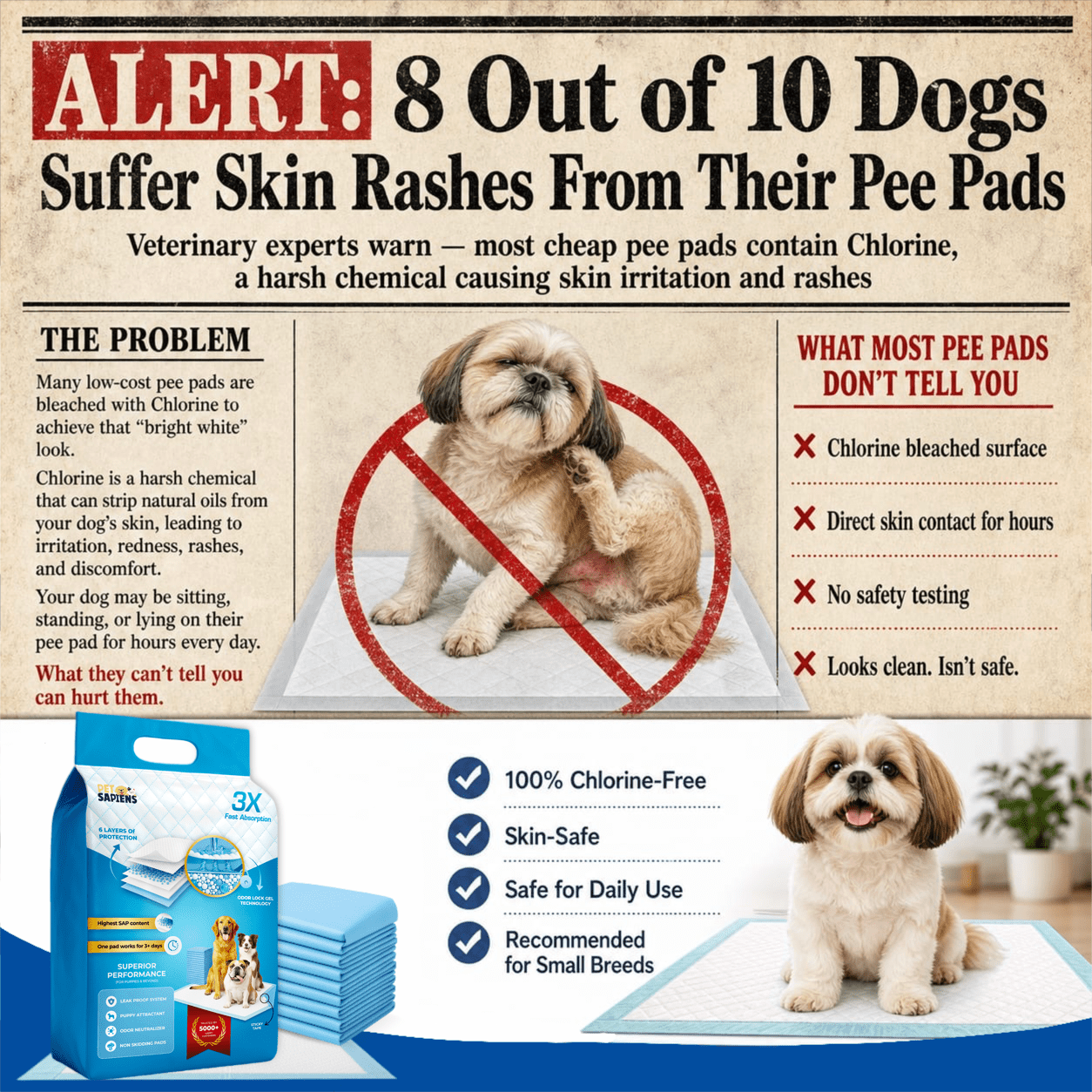 Training Pee Pads with Adhesive Tape - PETSAPIENS